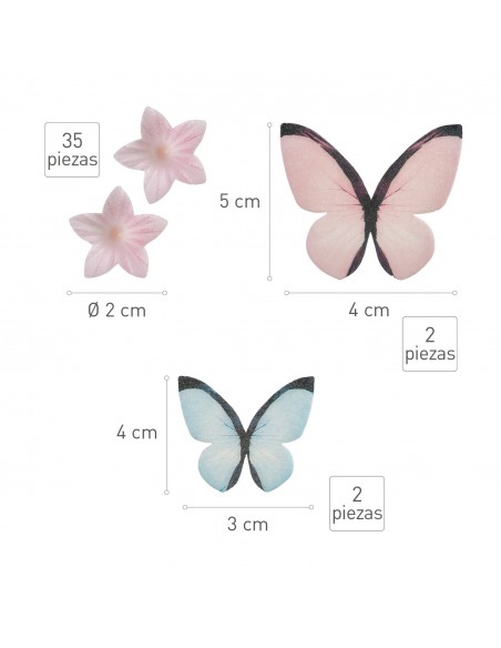 Flores Campanilla Rosas Y Mariposas De Oblea 8ud Dekora