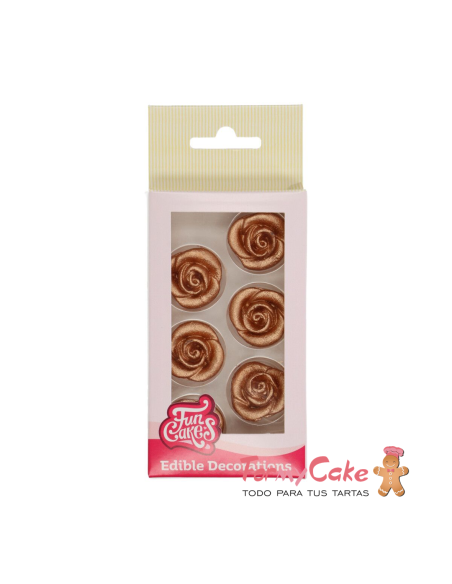 Decoraciones De Mazapán Rosas Color Oro Oscuro, 6ud. Funcakes