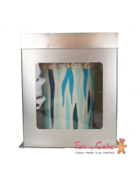 Caja Plateada Alta con Ventana 21x21x23,5cm Funcakes