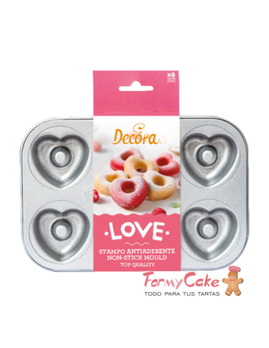 Molde Antiadherente 6 Donuts Corazón Decora