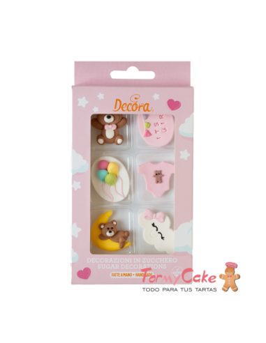 Decoración de Azúcar Bautizo Niña 6ud Decora