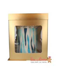 Caja Dorada Alta con Ventana 21x21x23,5cm Funcakes