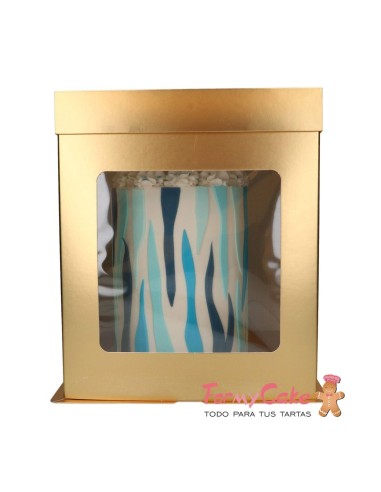 Caja Dorada Alta con Ventana 21x21x23,5cm Funcakes
