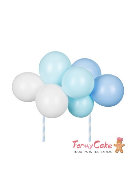Topper Para Tarta Globos Azul/Blanco Partydeco