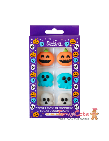 Decoración de Azúcar Calaveras y Calabazas Halloween 6ud Decora