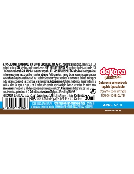 Colorante Líquido Azul Liposoluble 30ml Dekora
