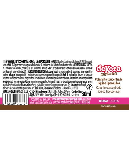 Colorante Líquido Rosa Liposoluble 30ml Dekora