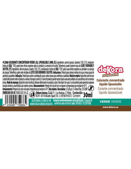 Colorante Líquido Verde Liposoluble 30ml Dekora