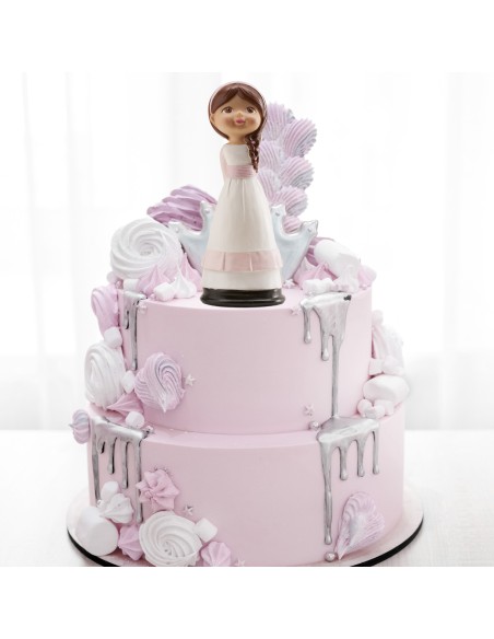 Figura Comunión Niña Pelo Castaño 16cm Dekora