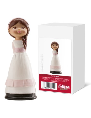 Figura Comunión Niña Pelo Castaño 16cm Dekora