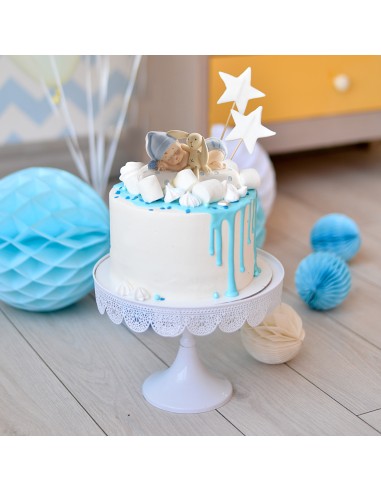 Figura para Tarta Bautizo Bebé con Peluche Azul...