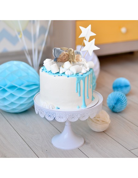 Figura para Tarta Bautizo Bebé con Peluche Azul Dekora