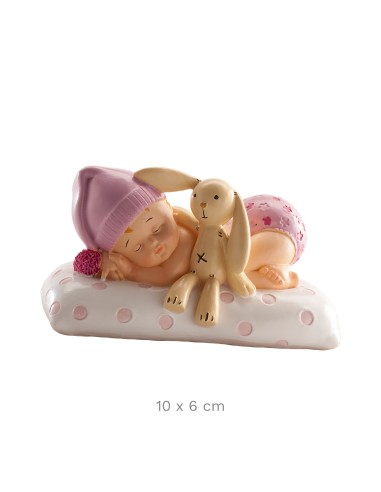 Figura para Tarta Bautizo Bebé con Peluche Rosa...