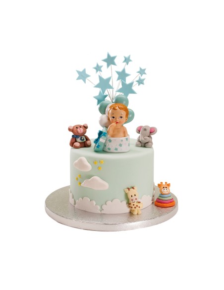 Figura para Tarta Bautizo Bebé Regalo Y Globos Azul Dekora