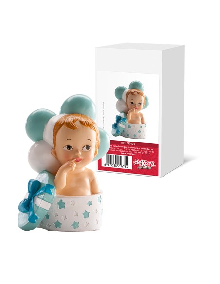 Figura para Tarta Bautizo Bebé Regalo Y Globos Azul Dekora