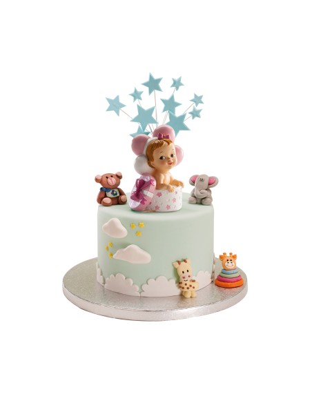 Figura para Tarta Bautizo Bebé Regalo Y Globos Rosa Dekora