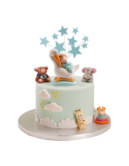 Figura para Tarta Bautizo Cigüeña y Bebé Azul Dekora