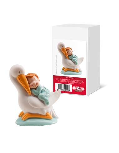Figura para Tarta Bautizo Cigüeña y Bebé Azul...