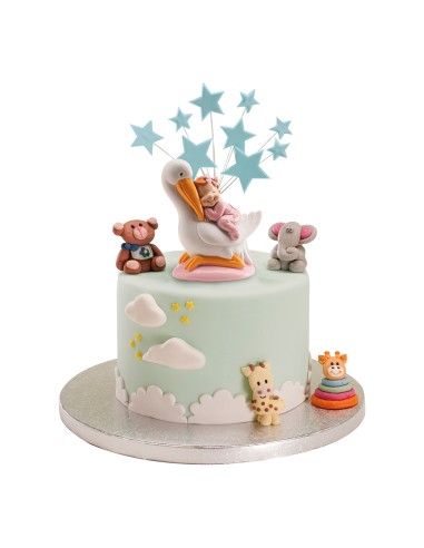 Figura para Tarta Bautizo Cigüeña y Bebé Rosa...