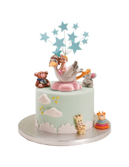 Figura para Tarta Cigüeña Volando Rosa Dekora