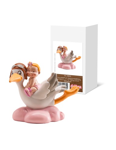 Figura para Tarta Cigüeña Volando Rosa Dekora