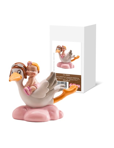 Figura para Tarta Cigüeña Volando Rosa Dekora