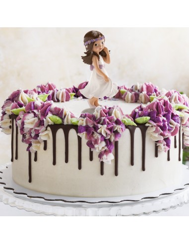 Figura para Tarta Comunión Niña Lazo Violeta,...