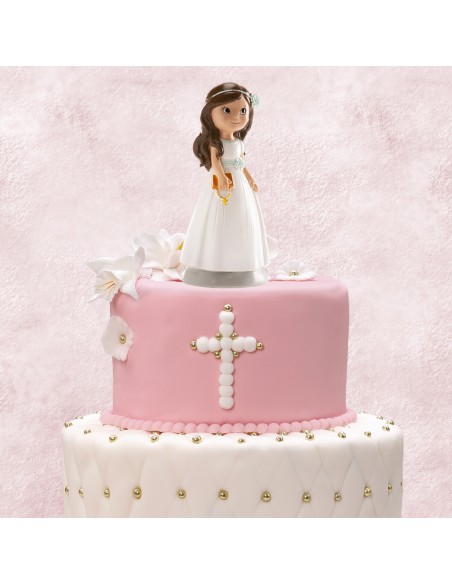 Figura Para Tarta De Comunión Niña Lazo Azul, Elena Dekora