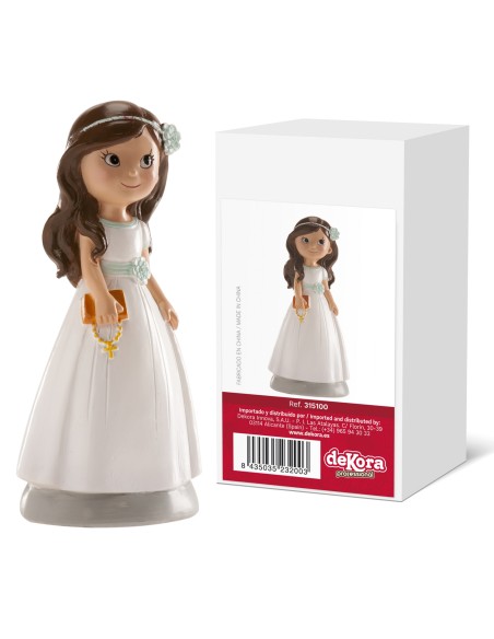 Figura Para Tarta De Comunión Niña Lazo Azul, Elena Dekora
