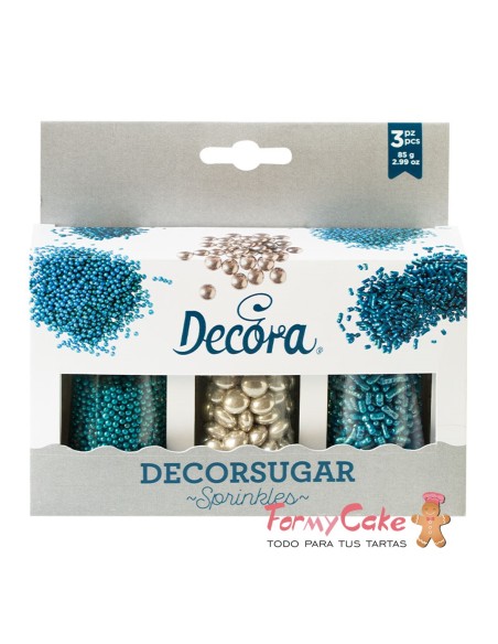 Set Decor Mix Plata Y Azul 85gr Decora