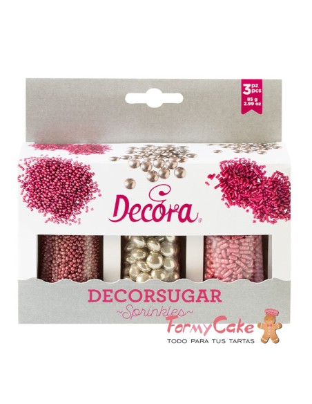 Set Decor Mix Plata Y Rosa 85gr Decora