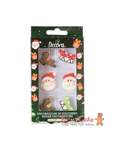 Decoración De Azúcar Santa Claus Y Reno 6ud  Decora