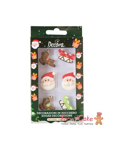 Decoración De Azúcar Santa Claus Y Reno 6ud...