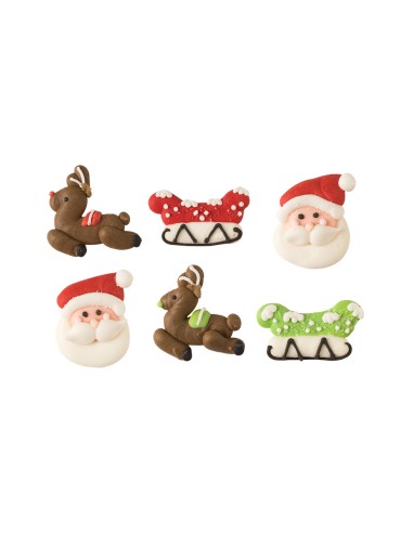 Decoración De Azúcar Santa Claus Y Reno 6ud...