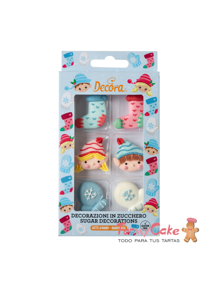 Decoración De Azúcar Elfos Papá Noel 6ud  Decora