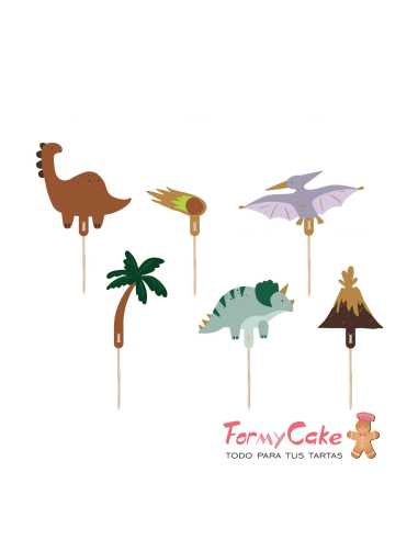 Topper Para Cupcakes Dinosaurios 6ud Partydeco