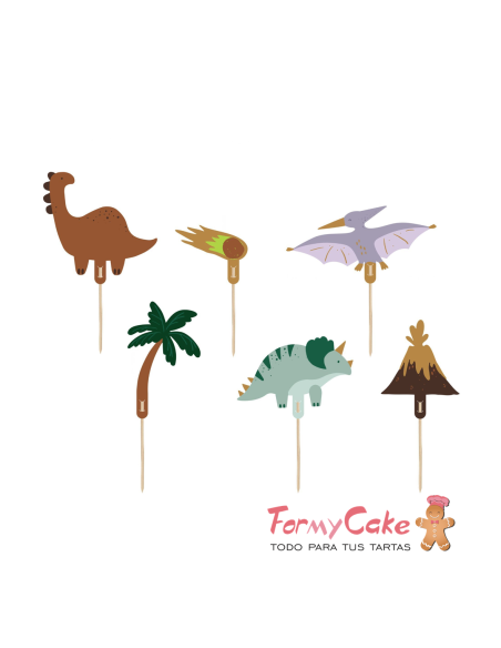 Topper Para Cupcakes Dinosaurios 6ud Partydeco
