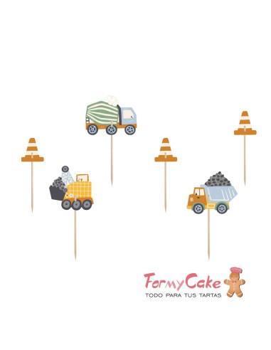 Topper Para Cupcakes Construcción 6ud Partydeco