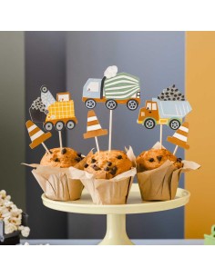 Topper Para Cupcakes Construcción 6ud Partydeco 2