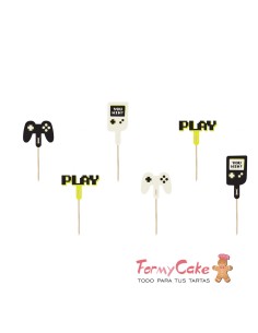 Topper Para Cupcakes Gamer 6ud Partydeco