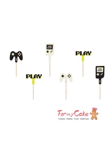 Topper Para Cupcakes Gamer 6ud Partydeco