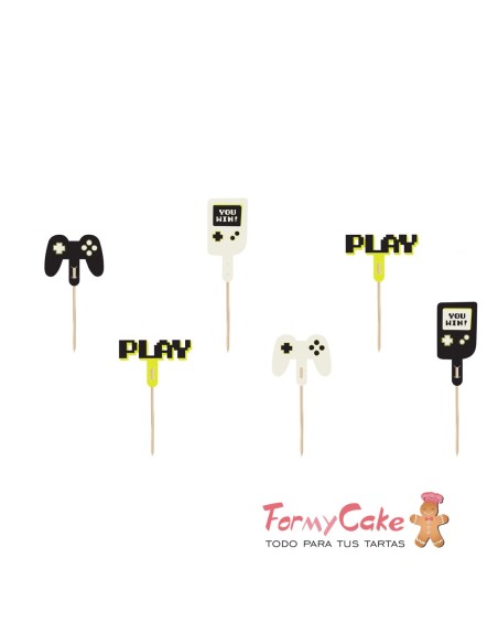 Topper Para Cupcakes Gamer 6ud Partydeco