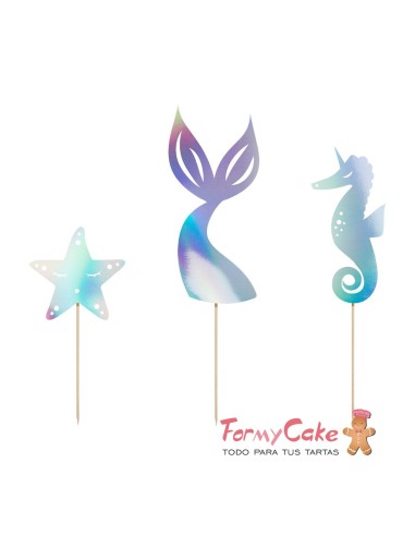 Topper Para Cupcakes Sirena 3ud Partydeco