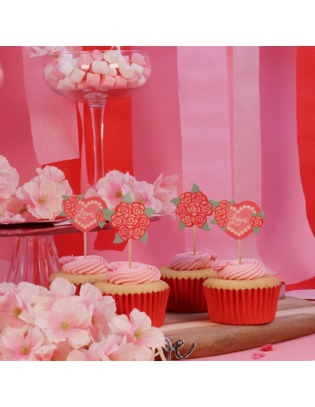 Toppers De San Valentín Rosas Para Cupcakes 24uds PME