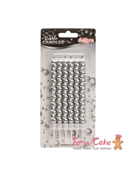 Velas para Tartas Burbuja Plateada 6ud Dekora