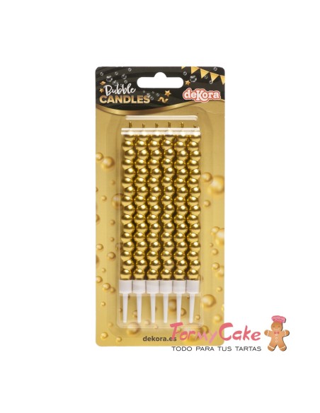 Velas para Tartas Burbuja Dorada 6ud Dekora