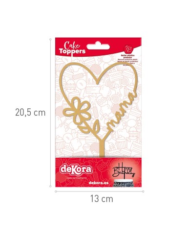 Topper Corazón Mamá Dorado Dekora