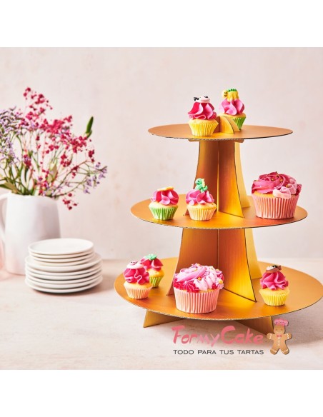 Stand para Cupcakes Dorado Funcakes