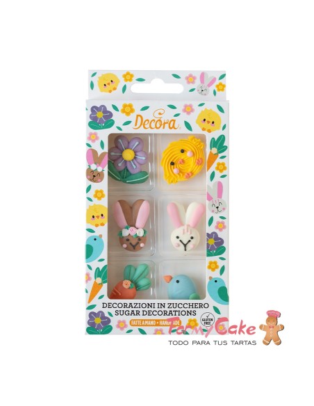Figuritas de Pascua de Azúcar Comestible 6ud Decora