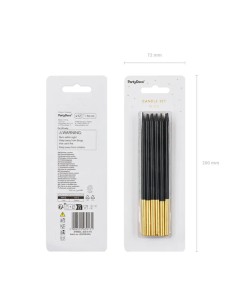 Velas Alargadas Negras-Oro 14cm, 12ud PartyDeco 2